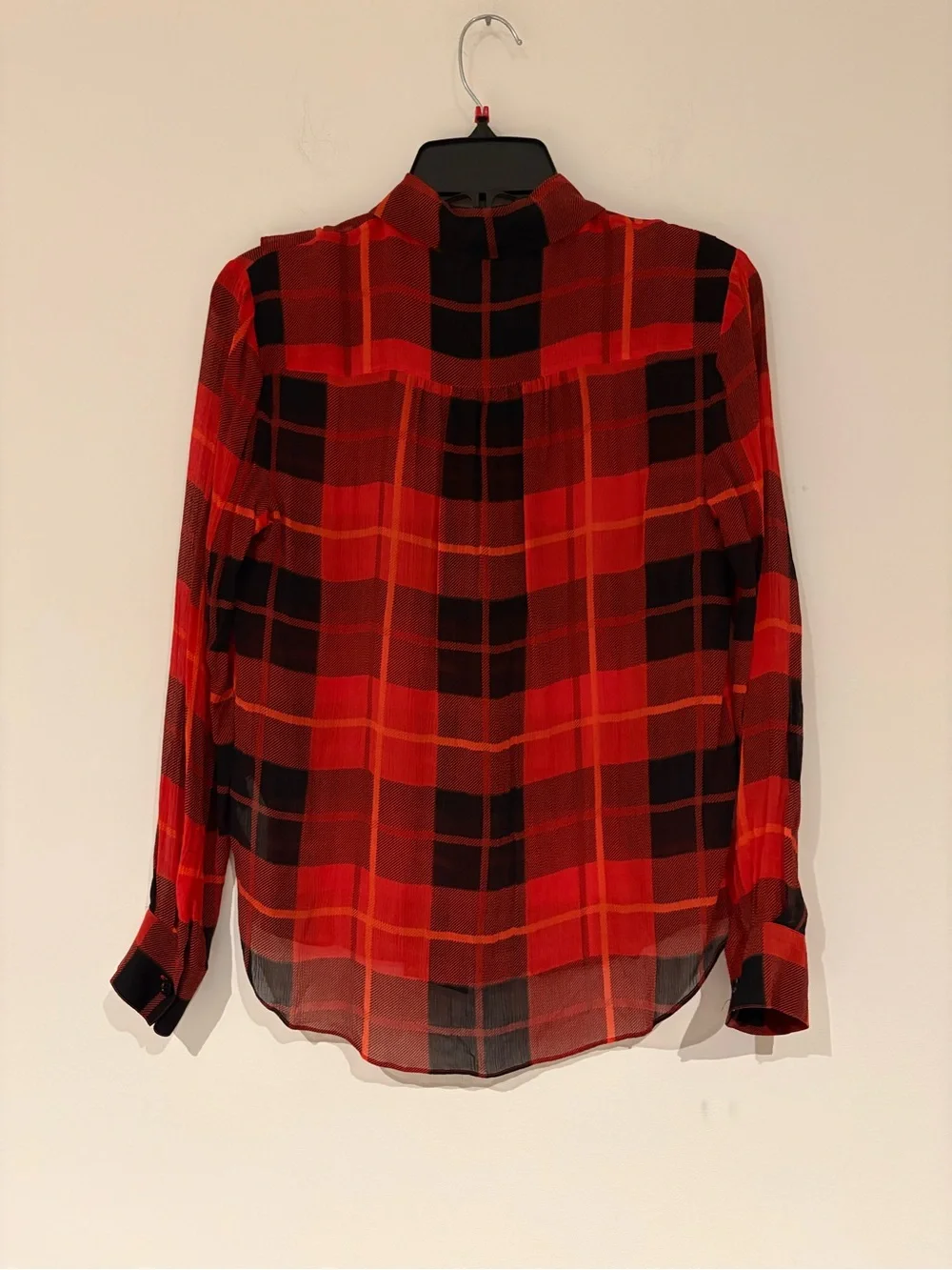 KATE SPADE Plaid Ruffle Front Button-Up Silk Blouse